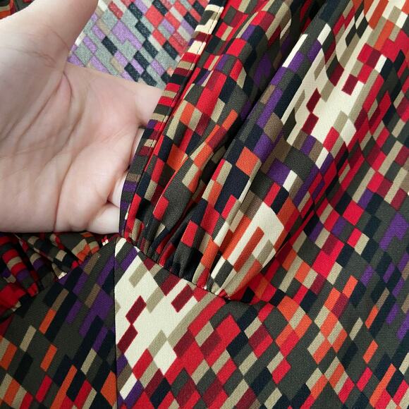 Connected Apparel Dress Women's Large Brown Red Multicolor Long Sleeve Dress - Picture 11 of 11